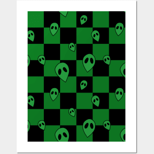 Alien Checkerboard Pattern Posters and Art